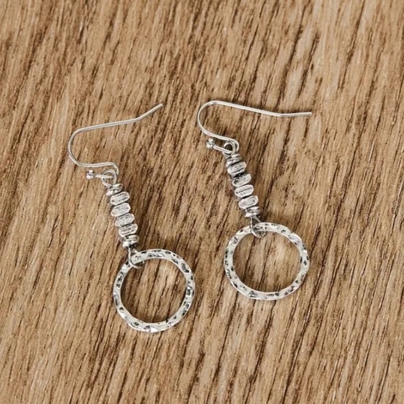 Boho Geometric Silver Irregular Earrings Circle Beaded - Picture 5 of 7